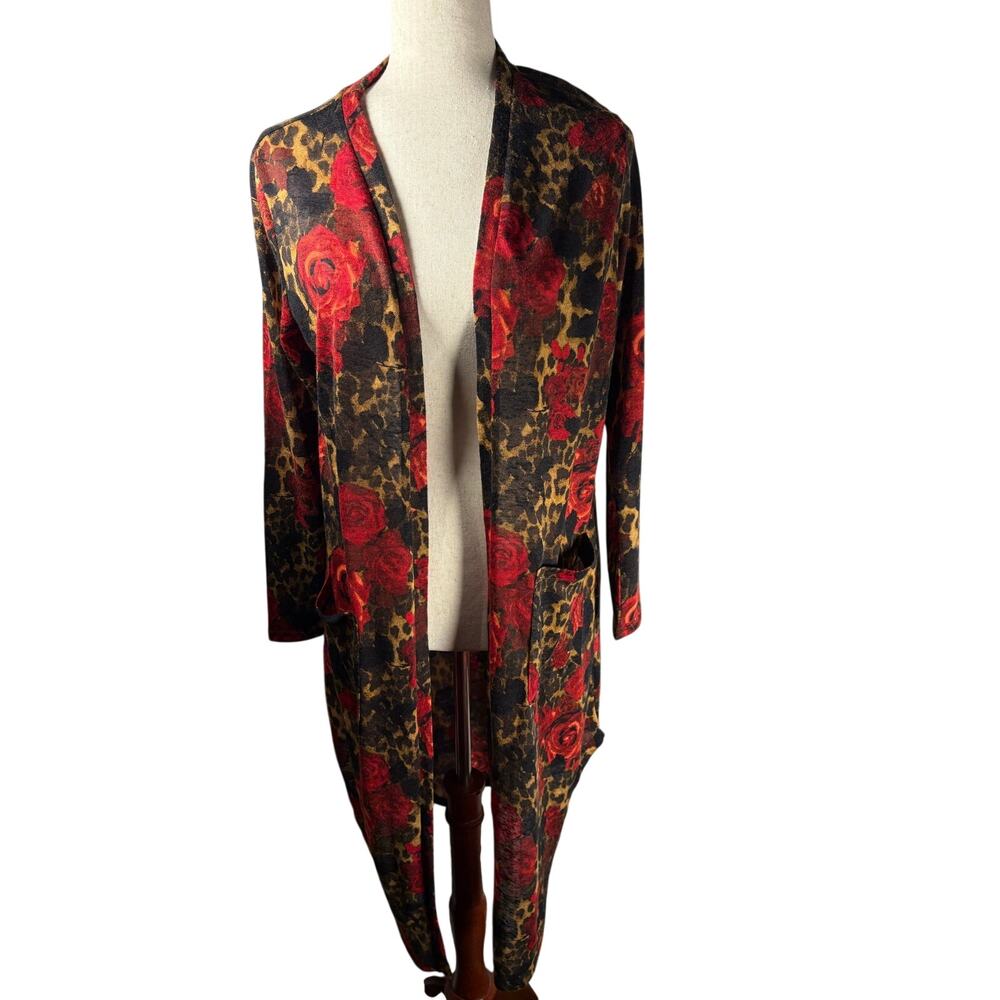 G by Giuliana Floral Leopard Long Cardigan Size LP